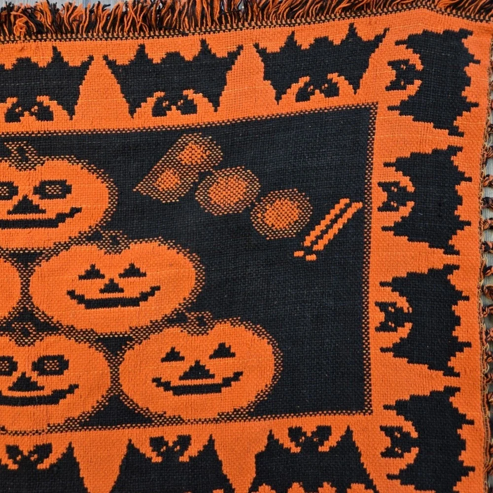 Vtg 1996 Windham Trading Pumpkin Halloween Tapestry Rug Throw Decor 30 X 48